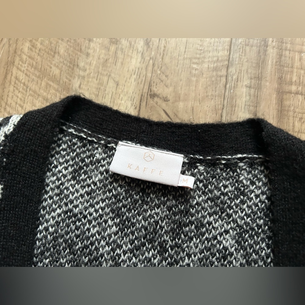 Wool blend Kaffe Black and White Diamond Pattern single button Cardigan classic - Picture 7 of 9